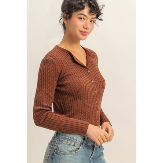 Cable Long Sleeve Buttoned Cardigan