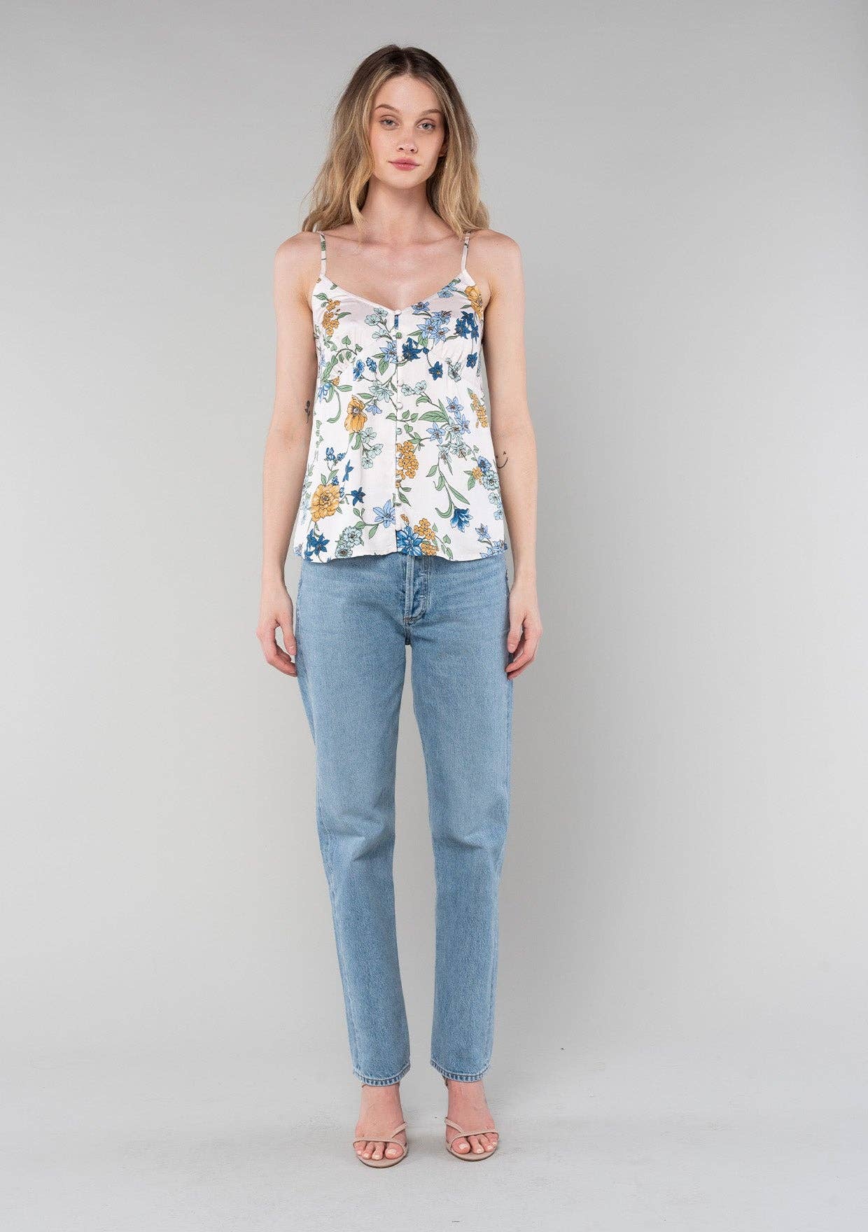 Aurelia Floral Button Down Spaghetti Strap Cami