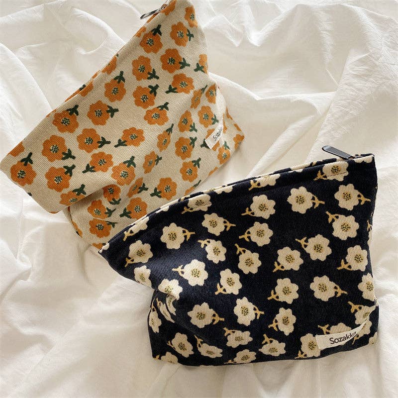 Corduroy Flower Make Up Bag