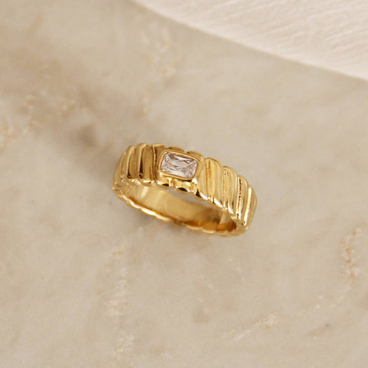 Croissant Twist CZ Cigar Band Ring