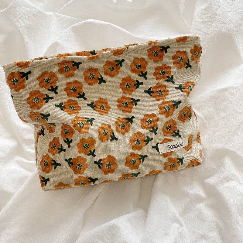 Corduroy Flower Make Up Bag