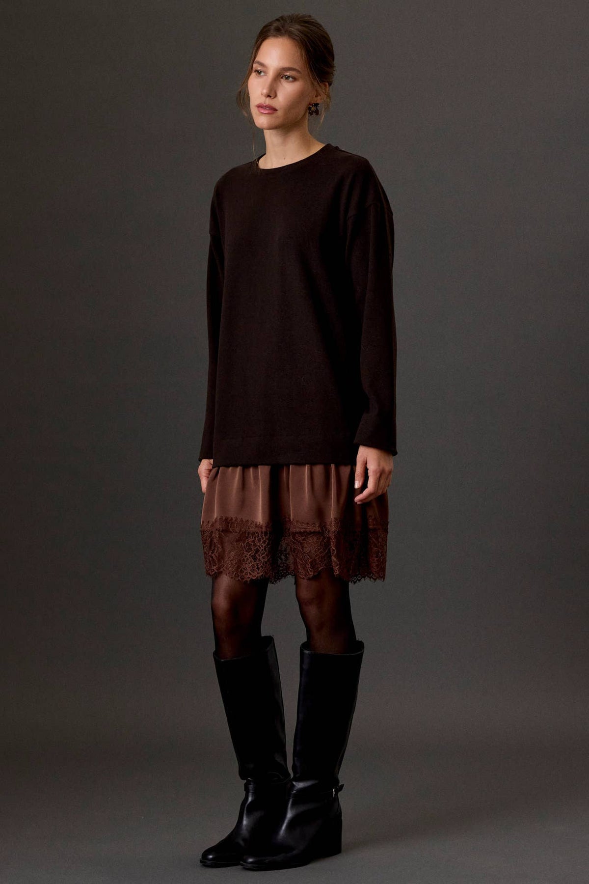The Marielle Lace-Trim Sweater Dress