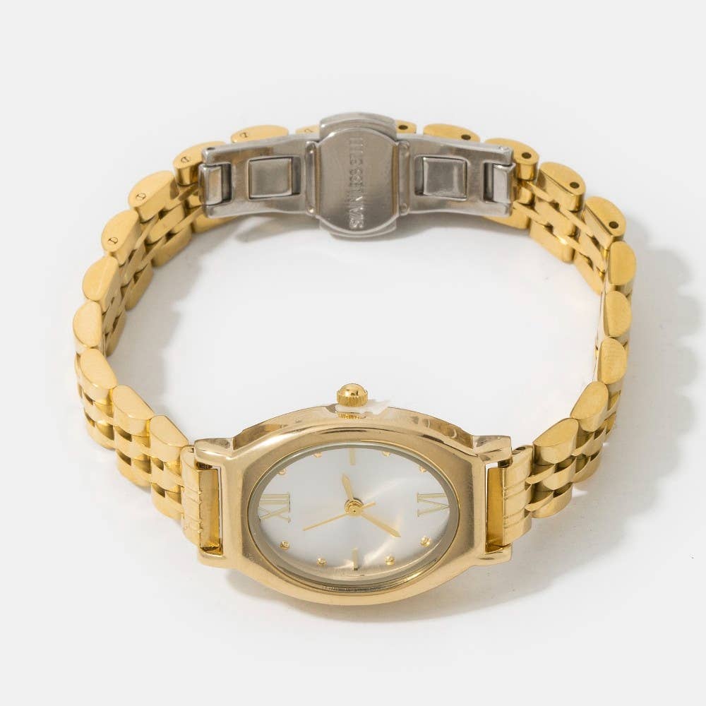 Oval Case Roman Numeral Metal Strap Watch