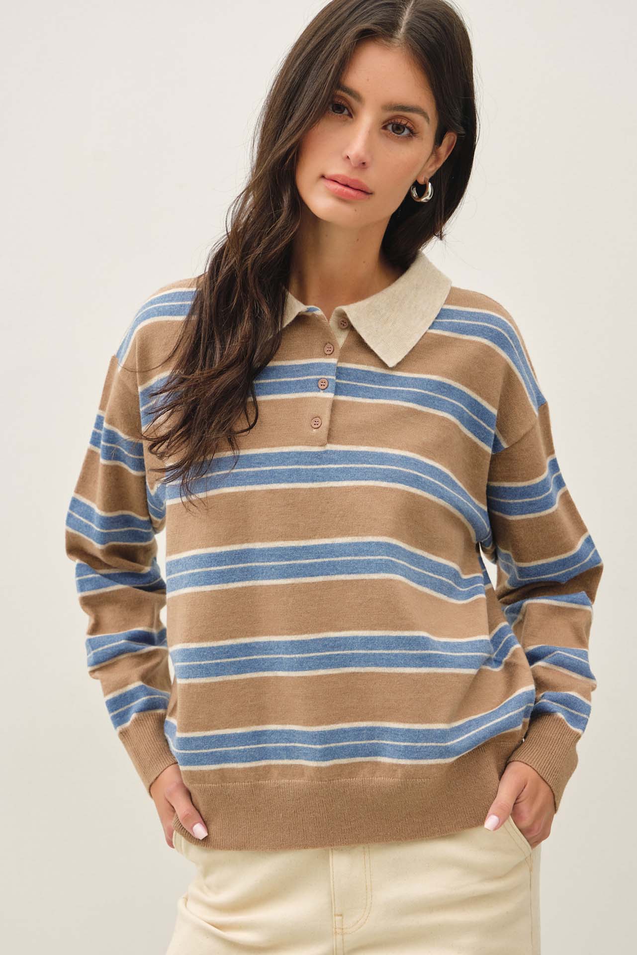 Ultra Soft Striped Polo Sweater