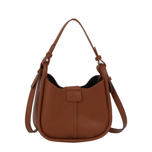 Vegan Leather Curved Hobo Bag With Crossbody Strap