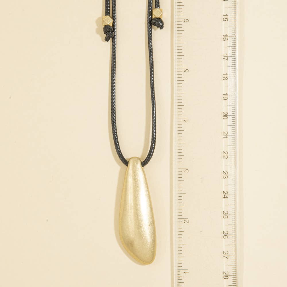 Elongated Teardrop Pendant Cord Necklace