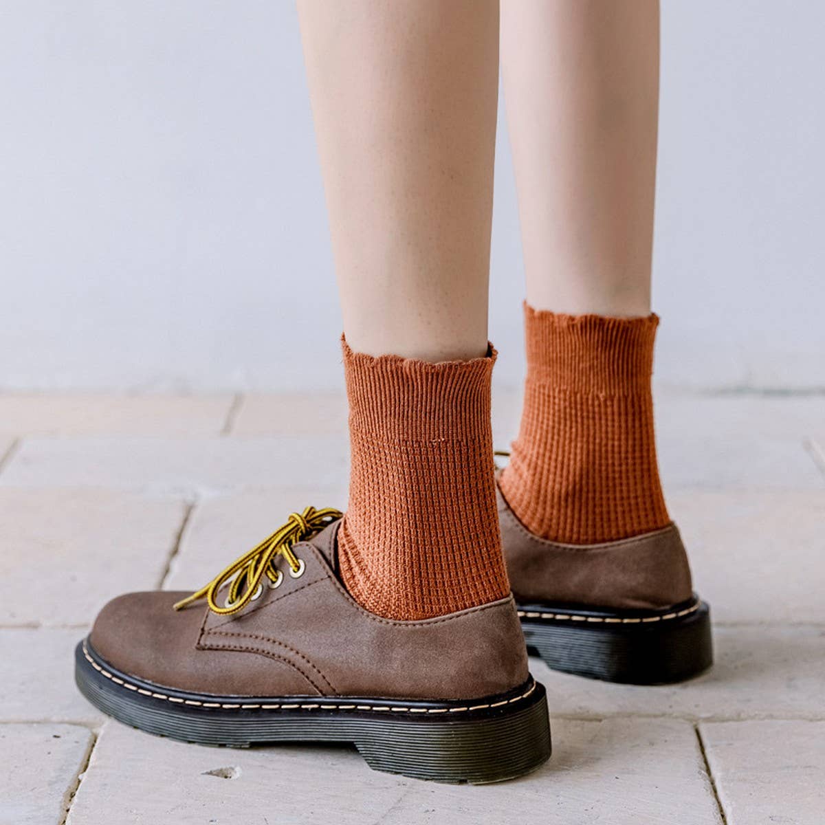 Waffle Knit Ruffle Socks