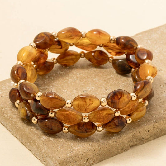 Marble Resin Ovals Beaded Bracelet Set