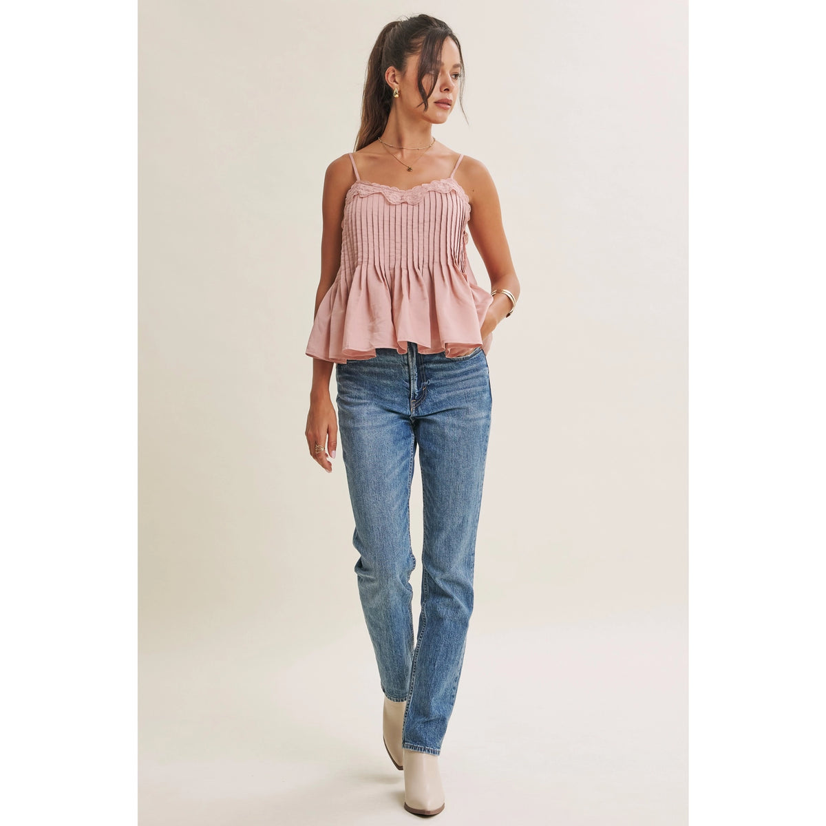 Rosalie Lace Pintuck Tank