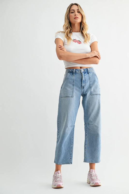 Just Black Denim Utility Seamed Barrel in Light Denim