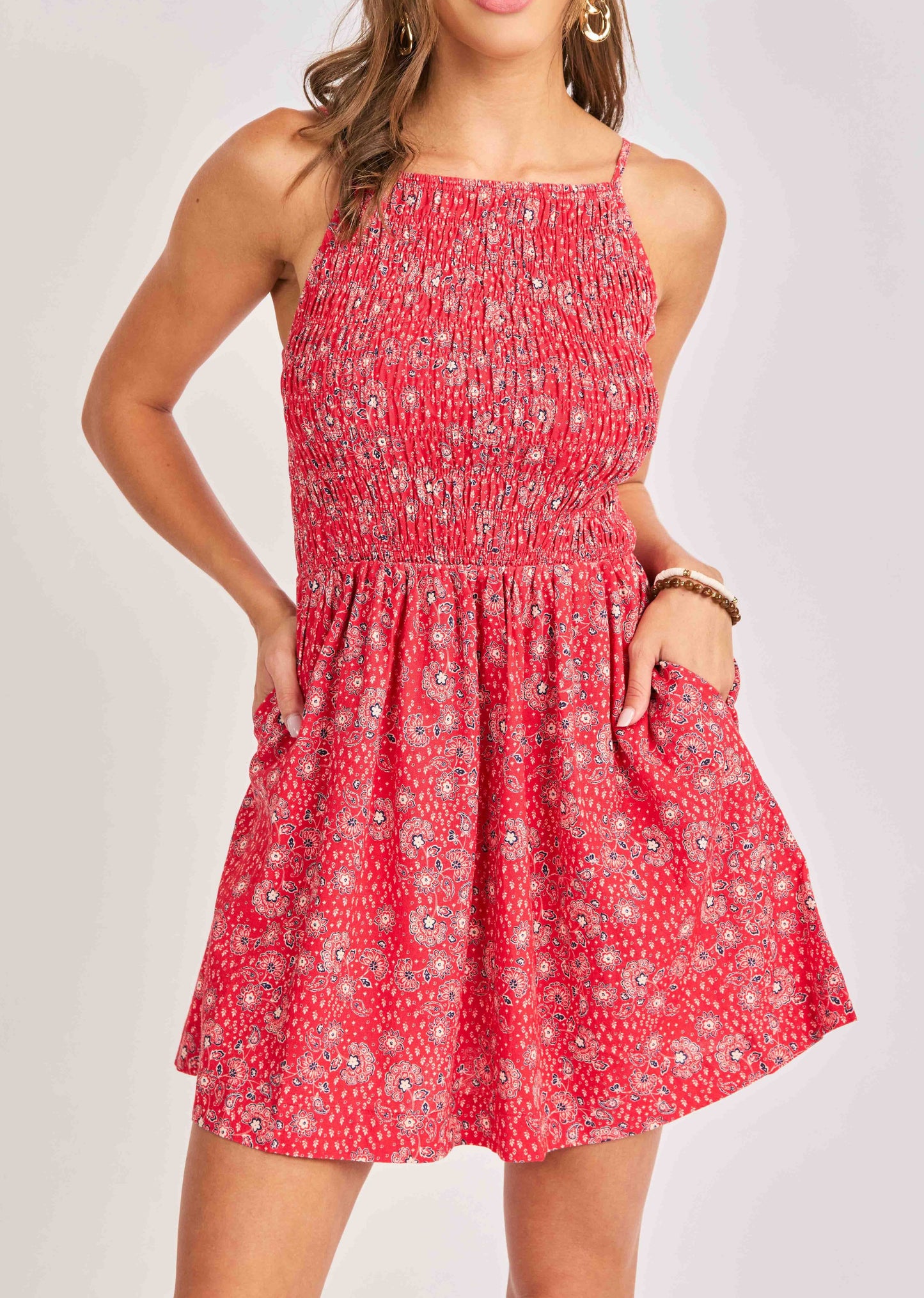 Firecracker Shirred Mini Dress