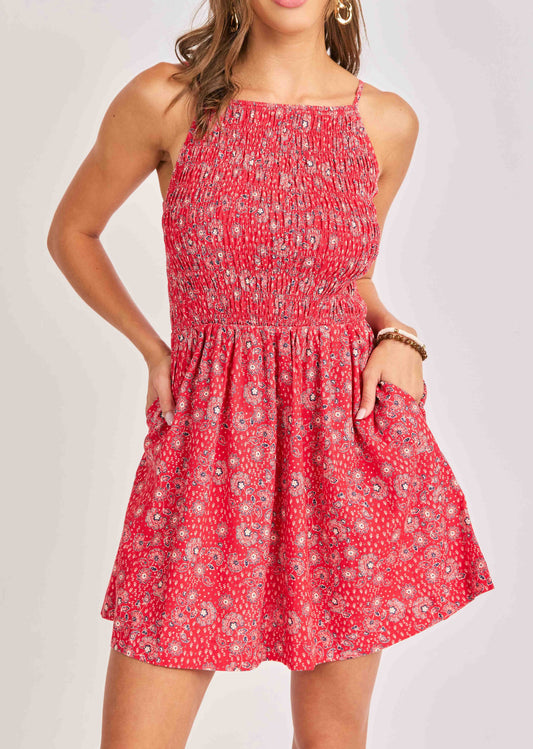 Firecracker Shirred Mini Dress