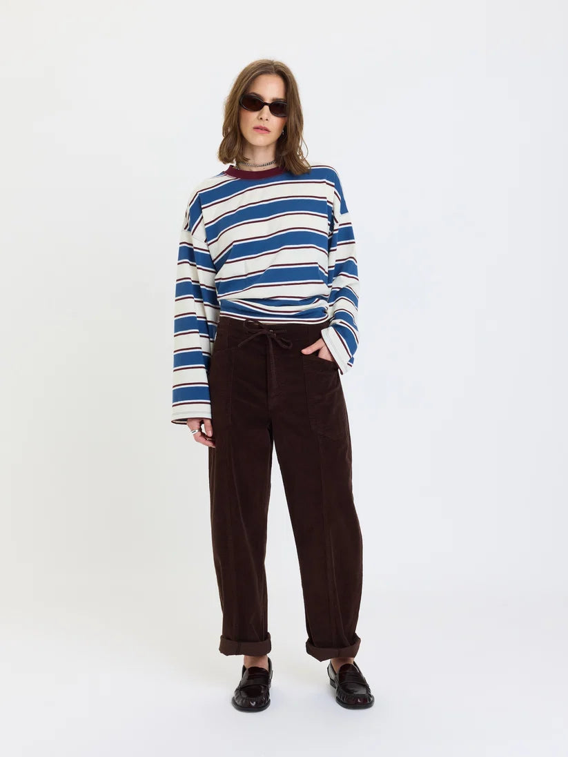DAZE Villa Pant Drawstring Barrel Pant in Chocolate