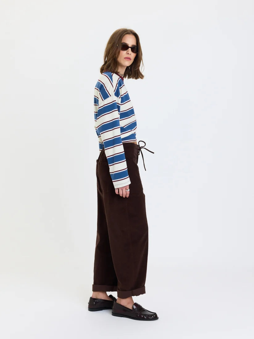DAZE Villa Pant Drawstring Barrel Pant in Chocolate