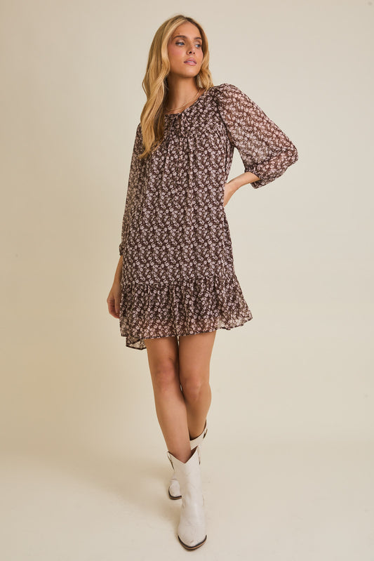 Mallory Mocha Ditsy Dress