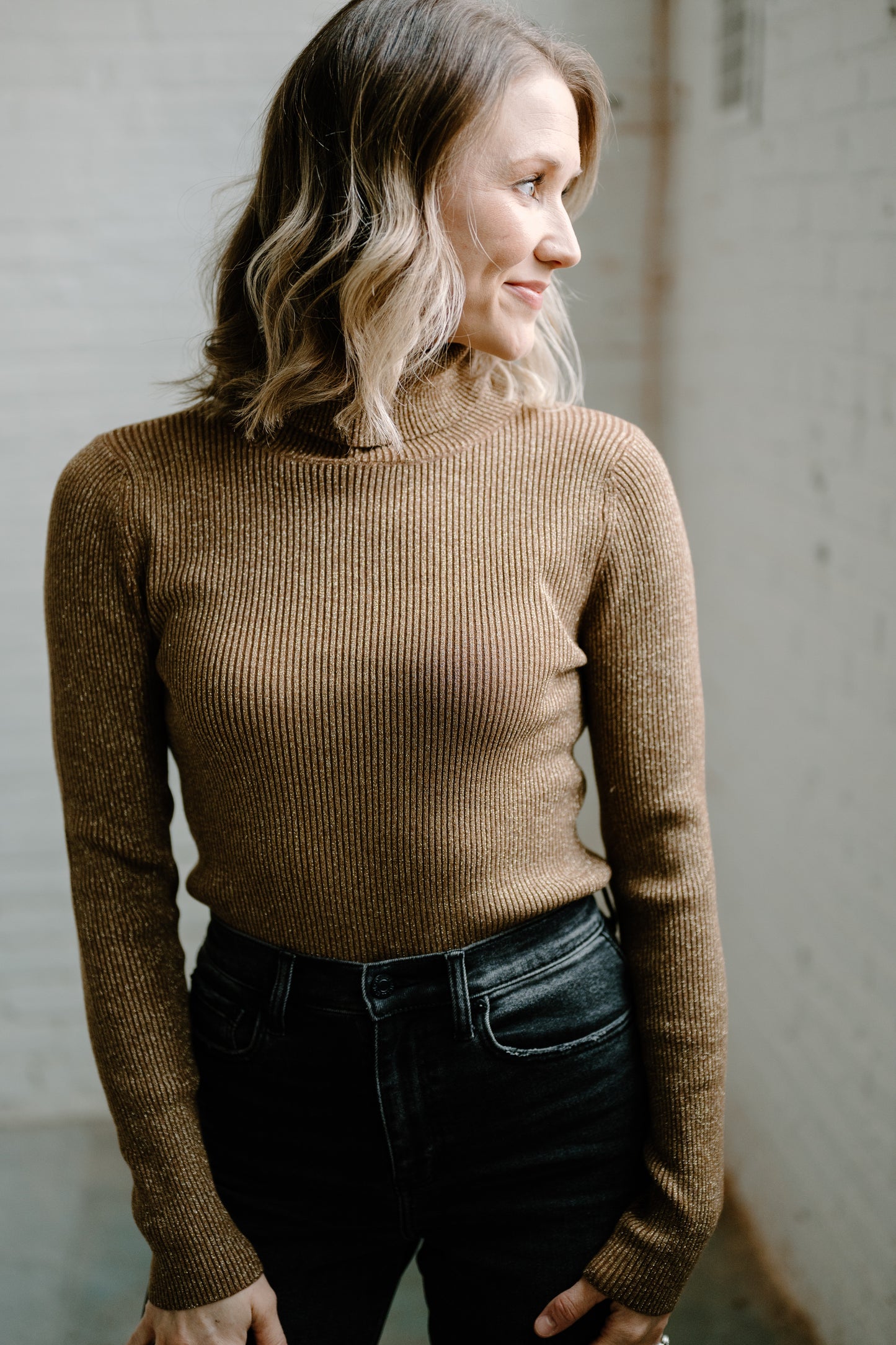 Garner Long Sleeve Metallic Top