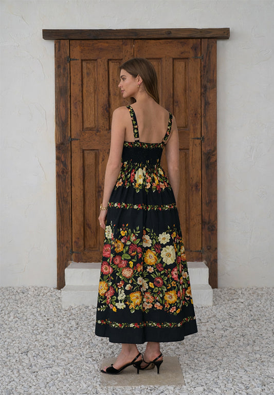 Floral Print Sweetheart Neck Midi Dress