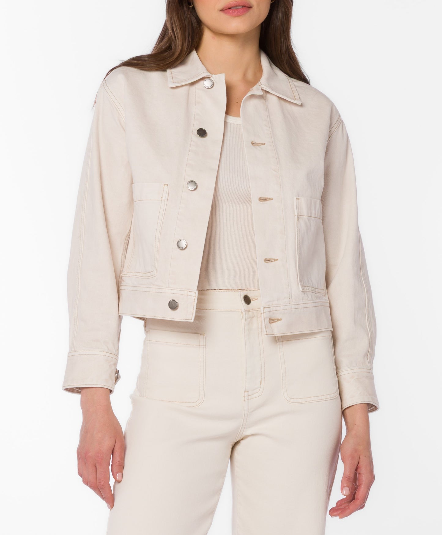 Peton Cream Cropped Denim Jacket