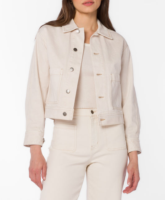 Peton Cream Cropped Denim Jacket