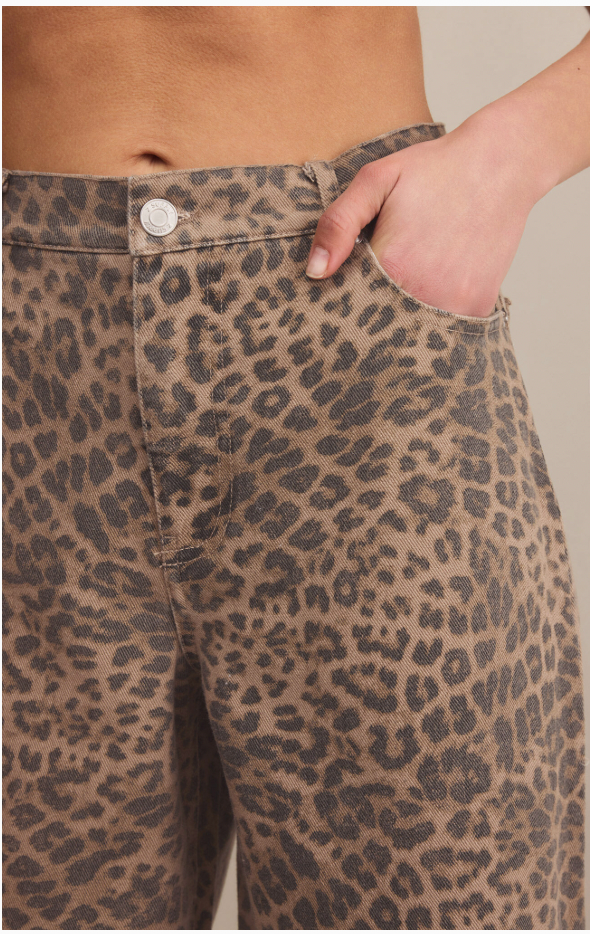 Leopard Print Wide-Leg Twill Pants