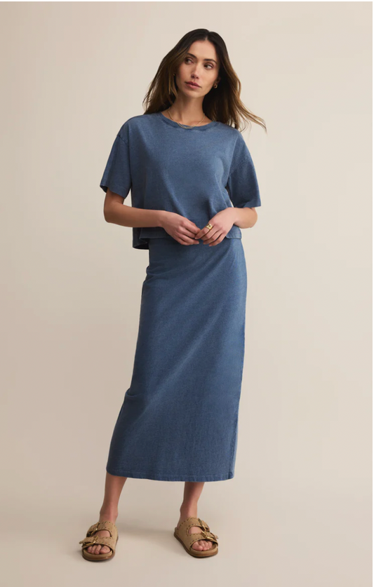Gail Jersey Denim Midi Skirt