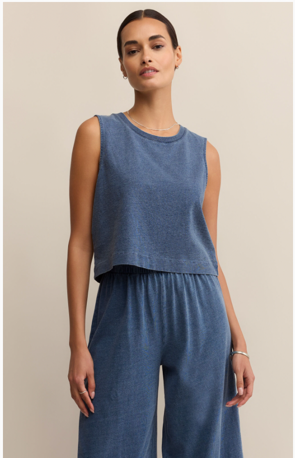 Sloane Jersey Denim Muscle Tank