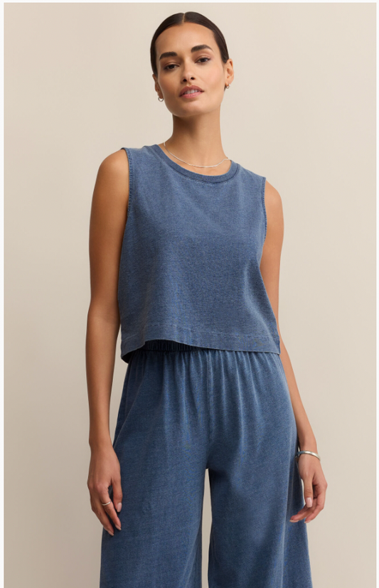 Sloane Jersey Denim Muscle Tank