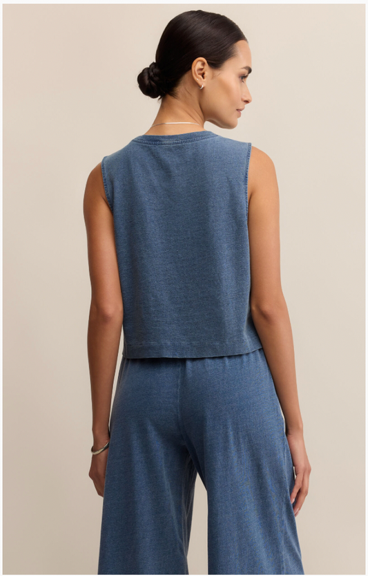 Sloane Jersey Denim Muscle Tank