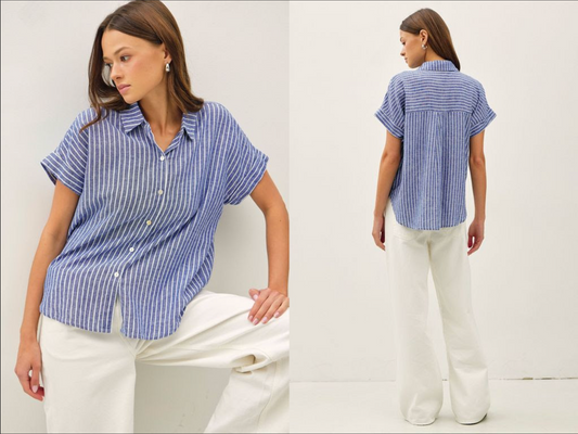 Hazel Striped Short Sleeve button-up