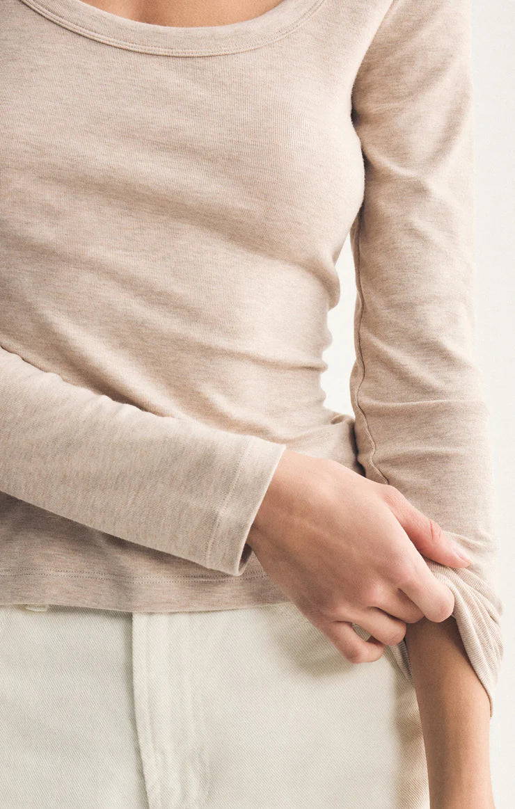 Z Supply Second Skin Scoop Neck Top in Oatmeal Heather
