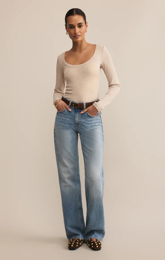 Z Supply Second Skin Scoop Neck Top in Oatmeal Heather