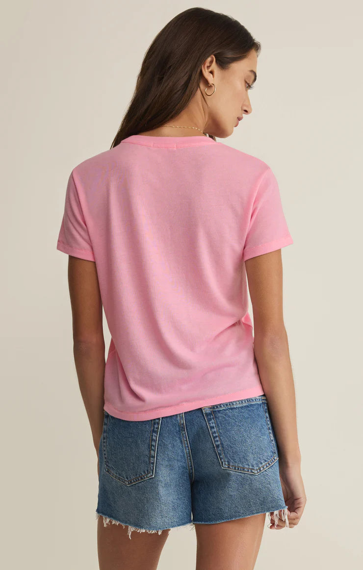 Z Supply Tourist Airy Knit Jersey Tee in Pink Sunrise