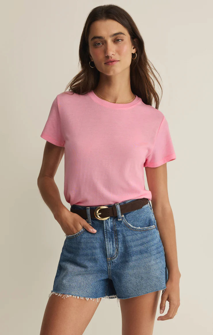 Z Supply Tourist Airy Knit Jersey Tee in Pink Sunrise