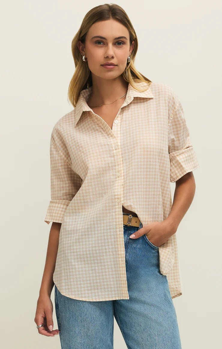 Z Supply Seaport Gingham Button Up Top