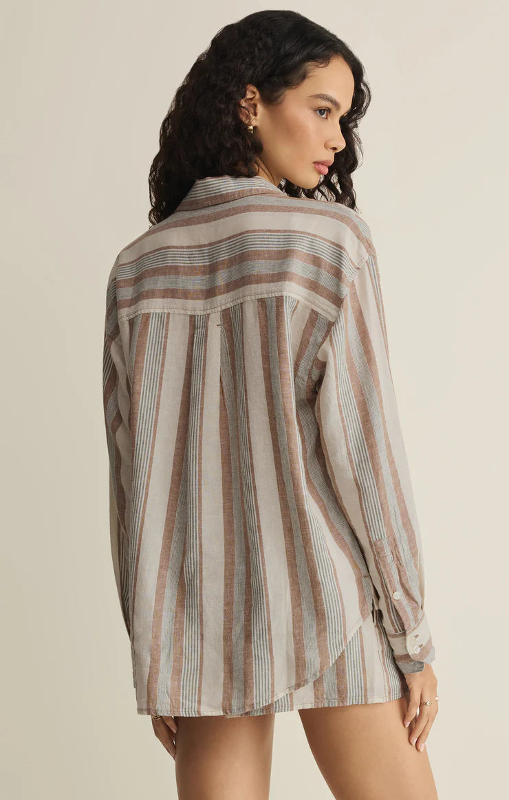 Z Supply The Perfect Striped Button Up in Island Coconut