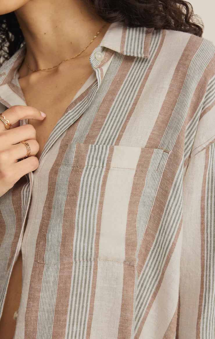 Z Supply The Perfect Striped Button Up in Island Coconut