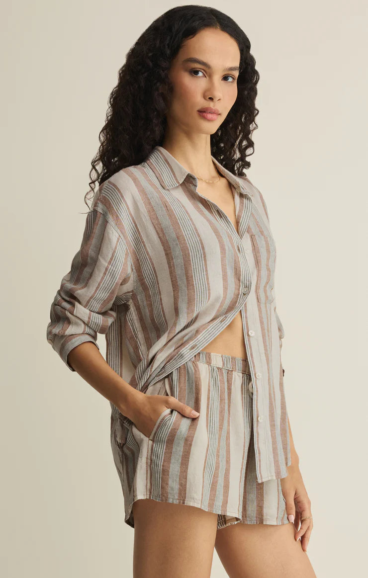 Z Supply The Perfect Striped Button Up in Island Coconut