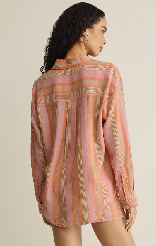 Z Supply The Perfect Striped Button Up in Tigerlily