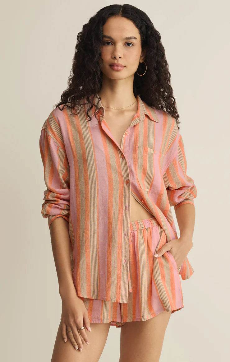 Z Supply The Perfect Striped Button Up in Tigerlily