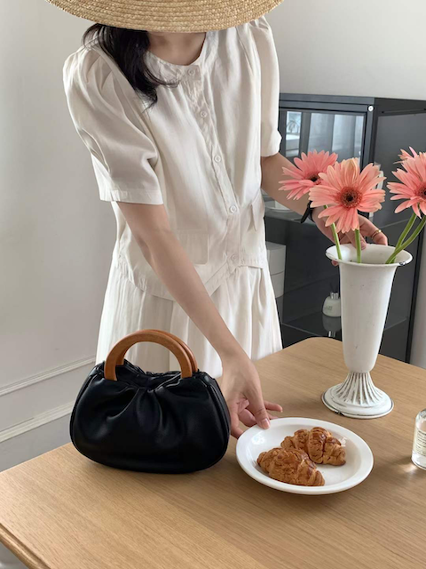 The Noir Gathered Mini Handle Bag