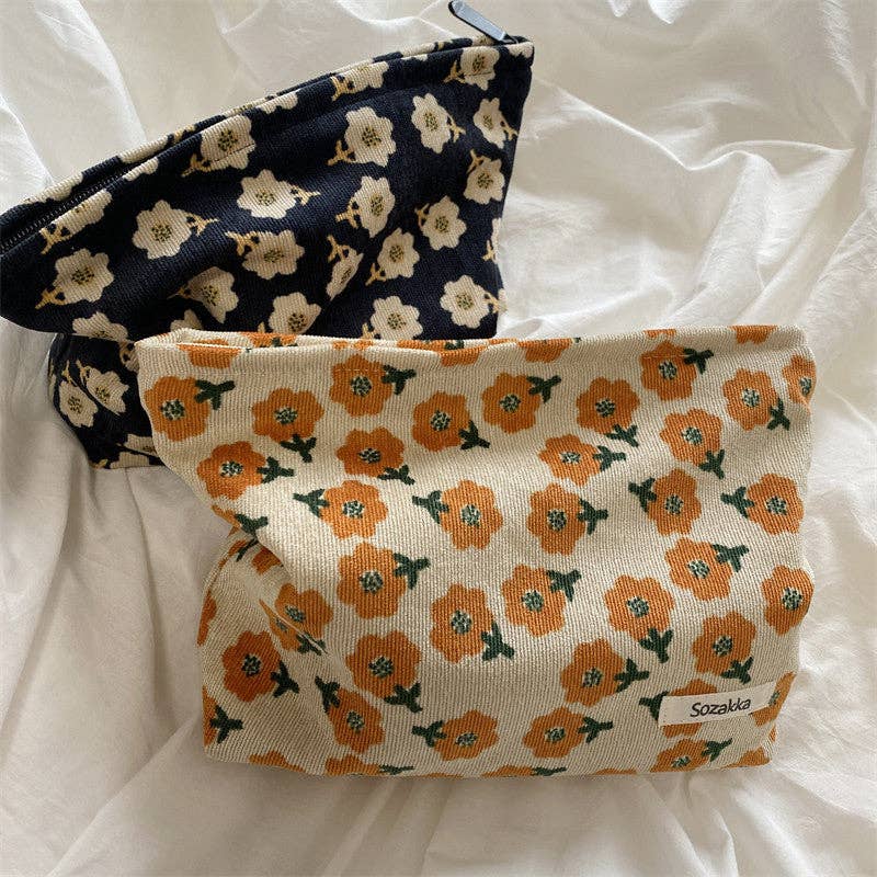 Corduroy Flower Make Up Bag