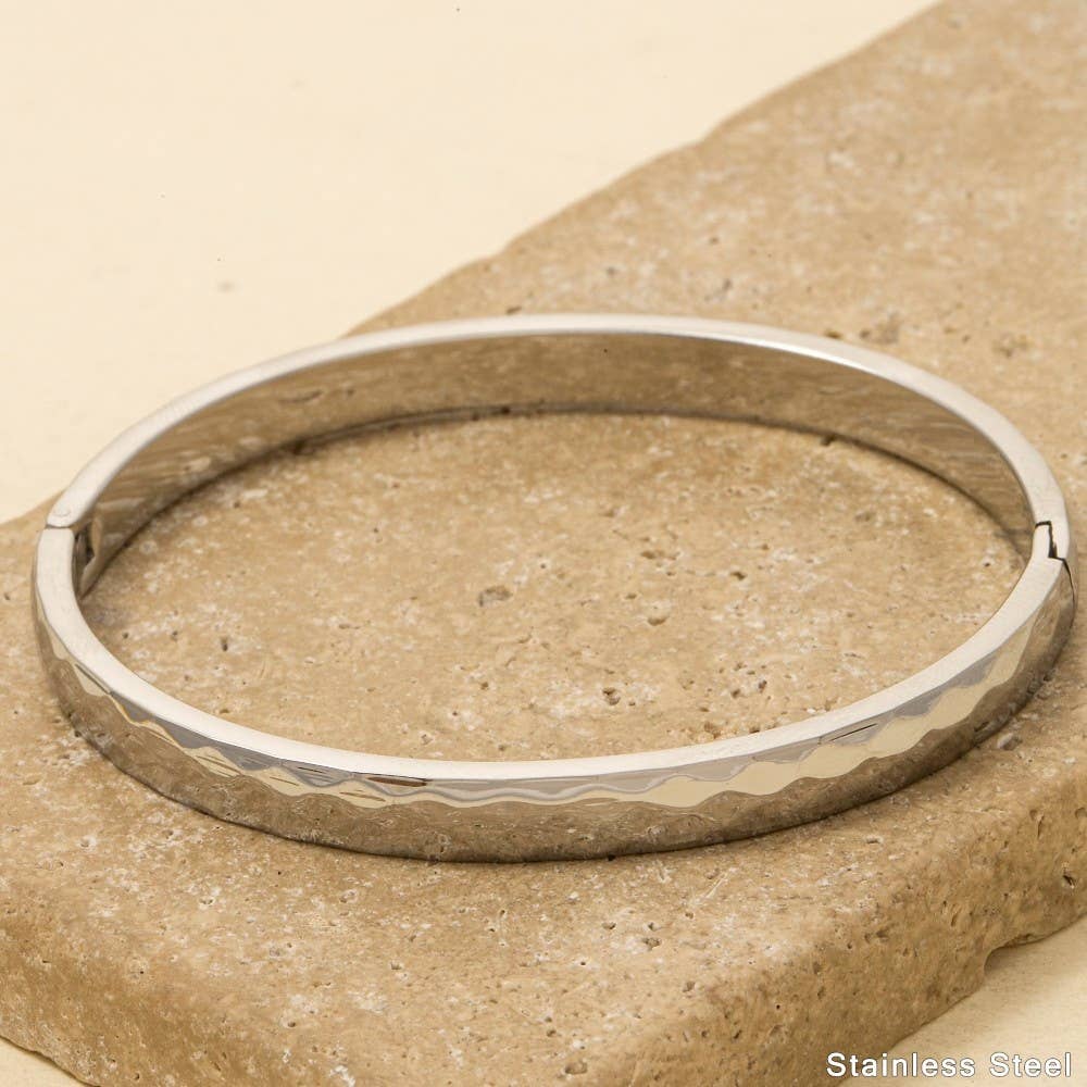Stainless Steel Hammered Bangle Bracelet