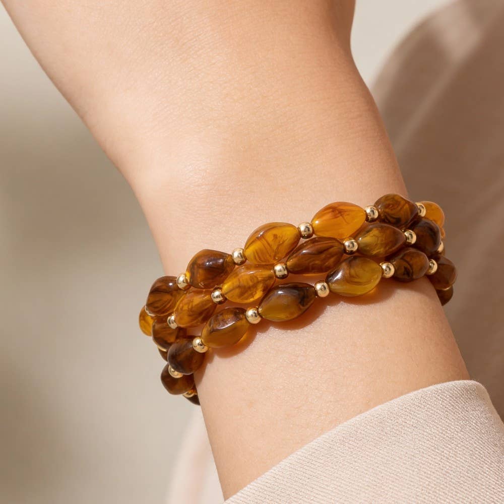Marble Resin Ovals Beaded Bracelet Set