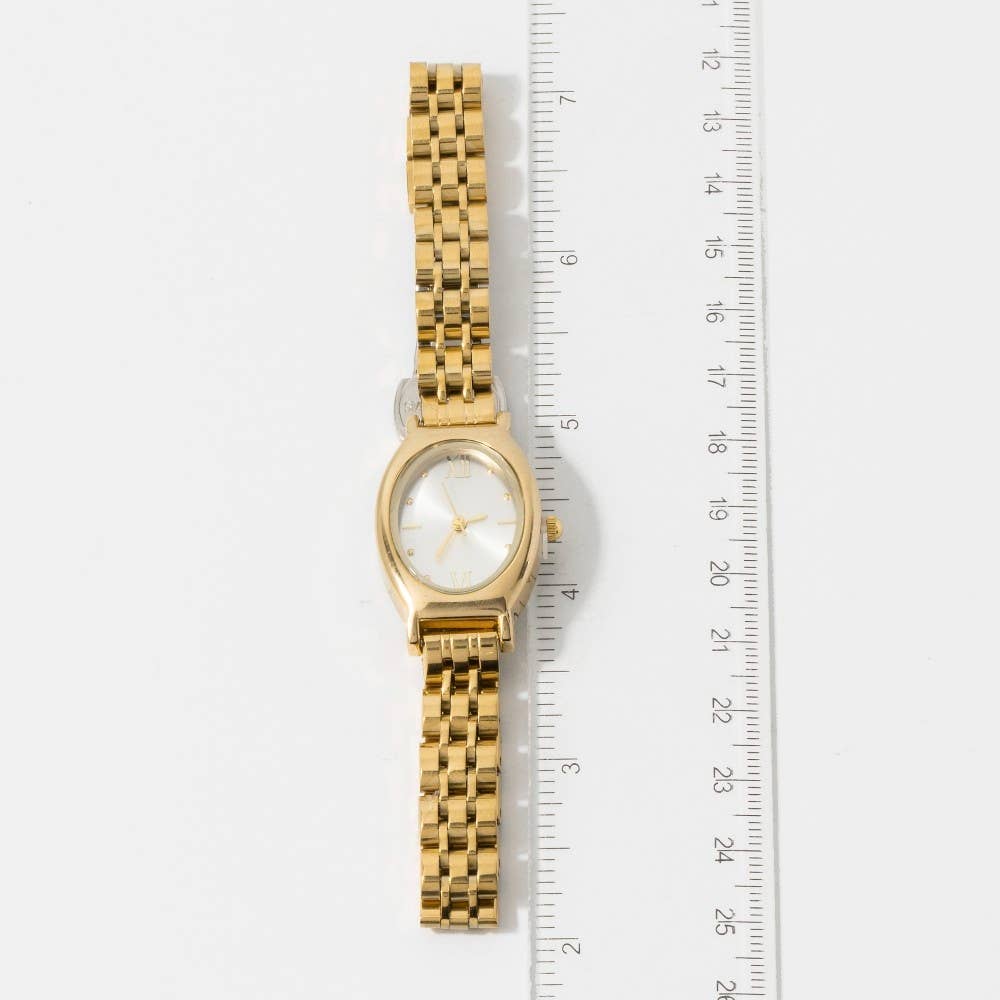 Oval Case Roman Numeral Metal Strap Watch