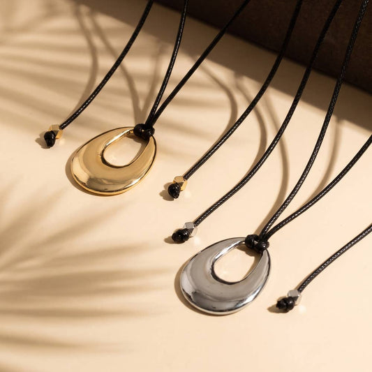 Sculptural Oval Pendant Cord Necklace