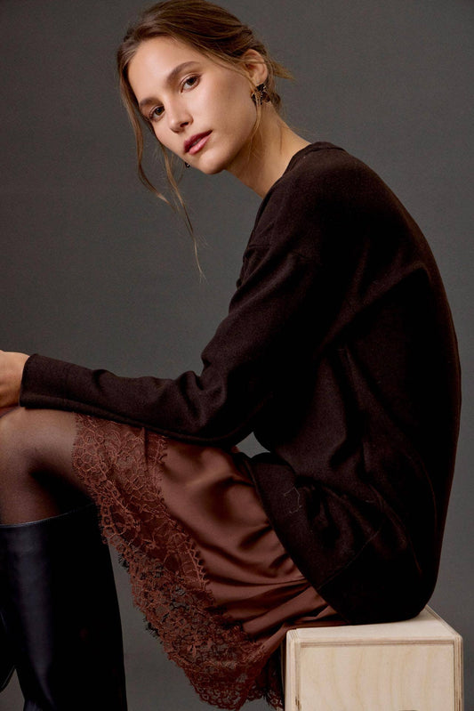 The Marielle Lace-Trim Sweater Dress