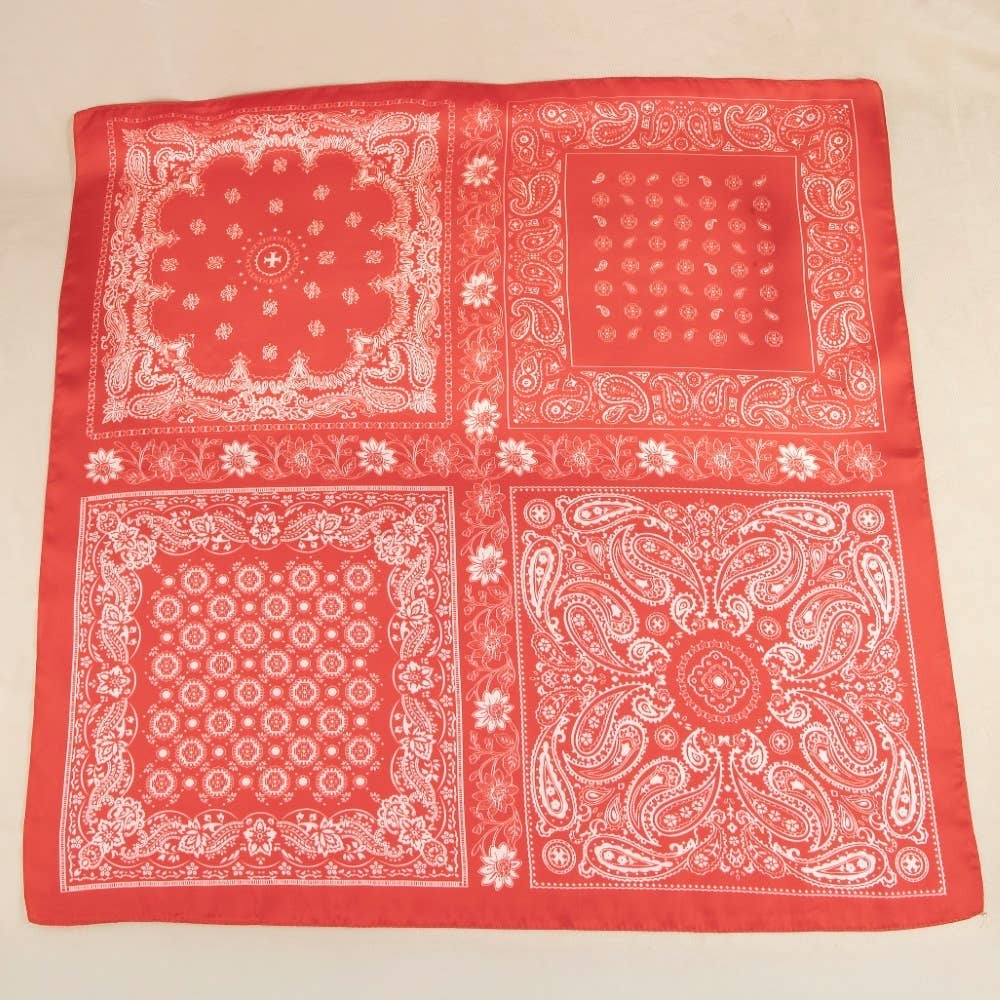 Multi-Patchwork Bandana Paisley Print Satin Square Scarf