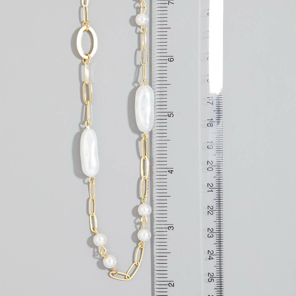 Pearl Station Long Paperclip Necklace