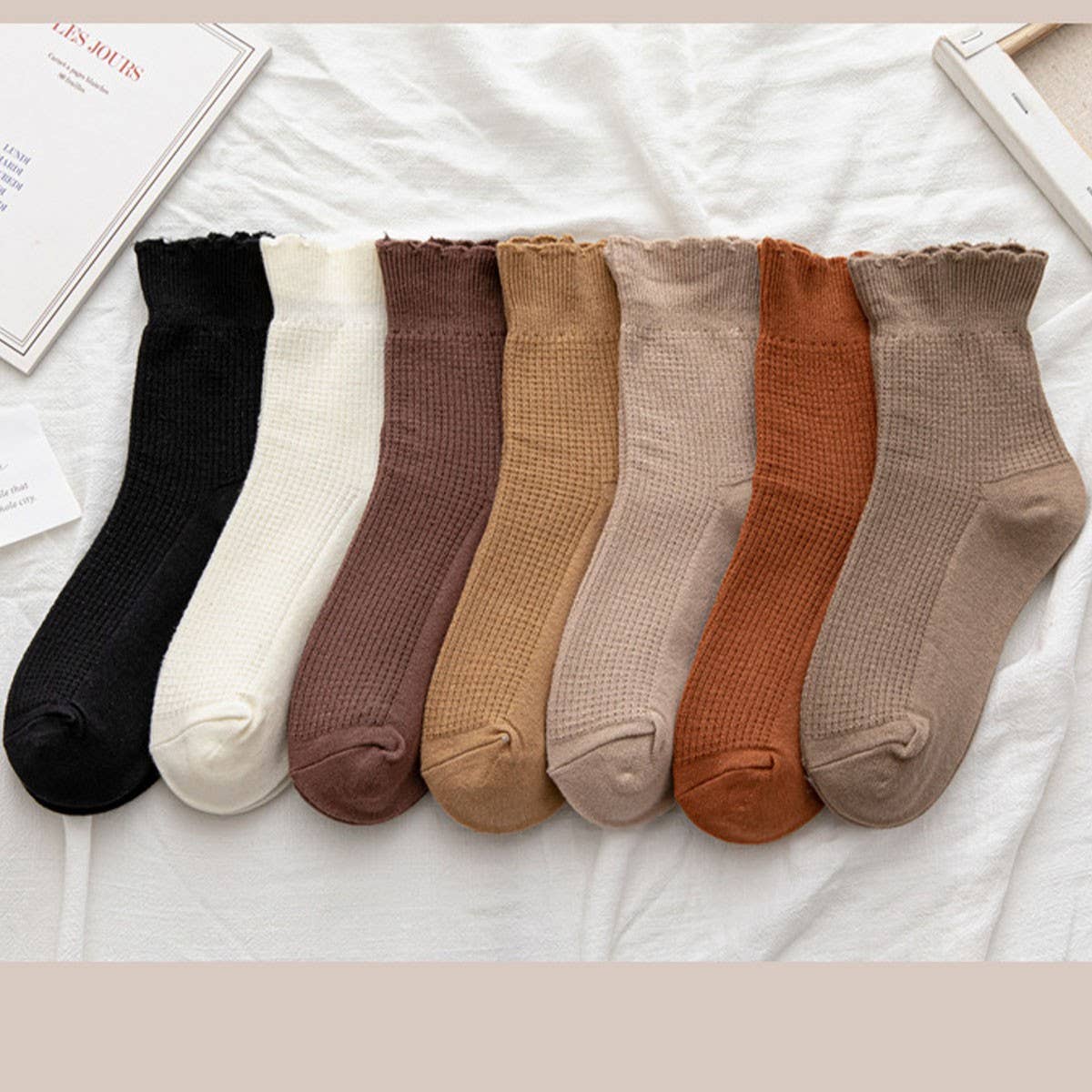 Waffle Knit Ruffle Socks