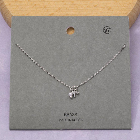Dainty Cross, Pearl Charm Cluster Necklace